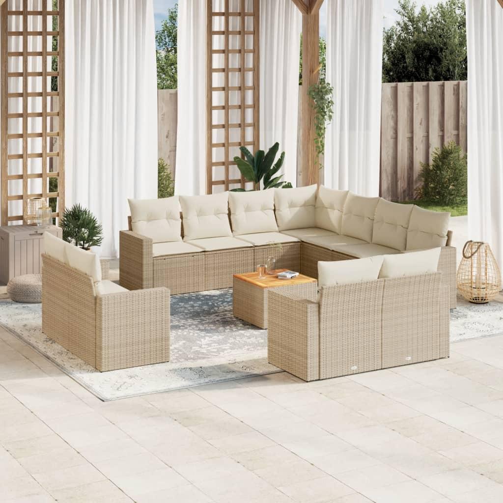 Sofasæt Til Haven 12 Dele Med Hynder Polyrattan Beige - beige og cremefarvet