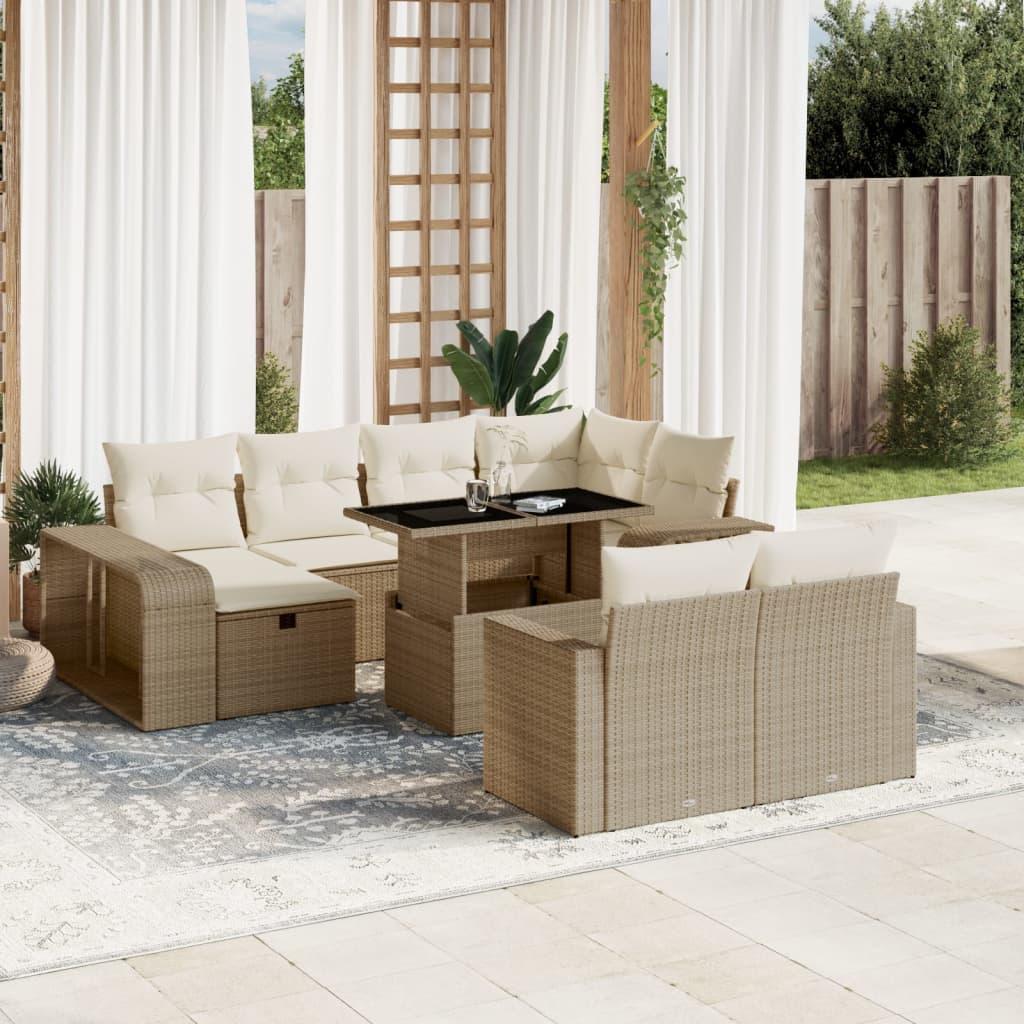 Sofasæt Til Haven 11 Dele Med Hynder Polyrattan - beige og cremefarvet / Glas