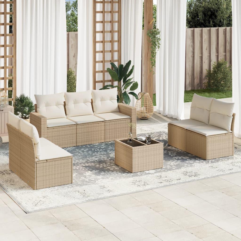 Sofasæt til haven 8 dele med hynder i polyrattan beige