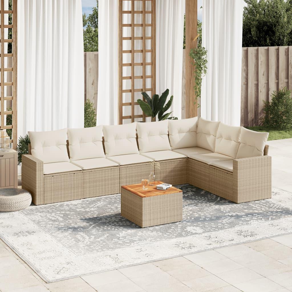 Sofasæt Til Haven 8 Dele Med Hynder Polyrattan Sort - beige og cremefarvet