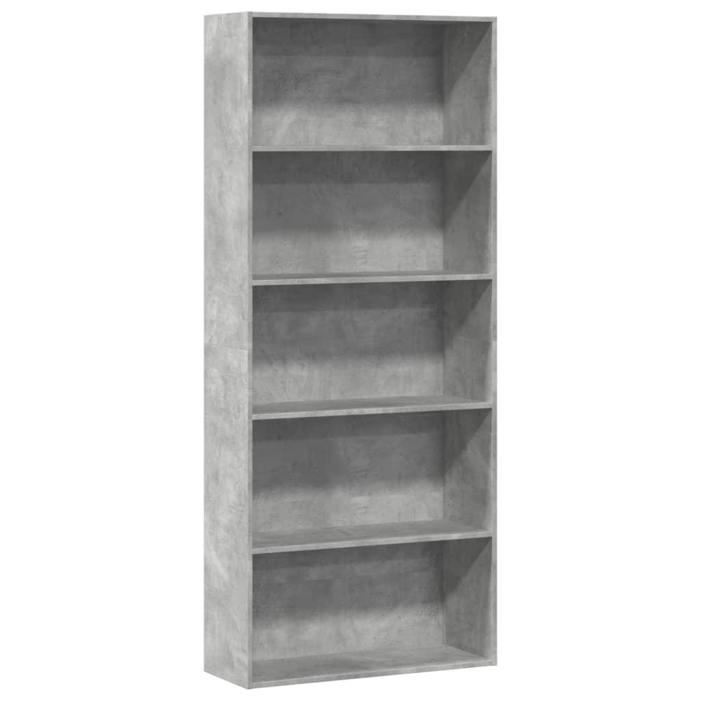Bogreol 80x30x189 cm konstrueret træ betongrå