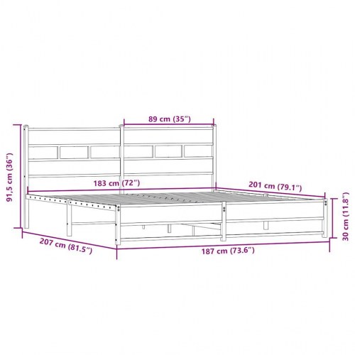 Sengeramme 180x200 cm i metal uden madras - sonoma-eg
