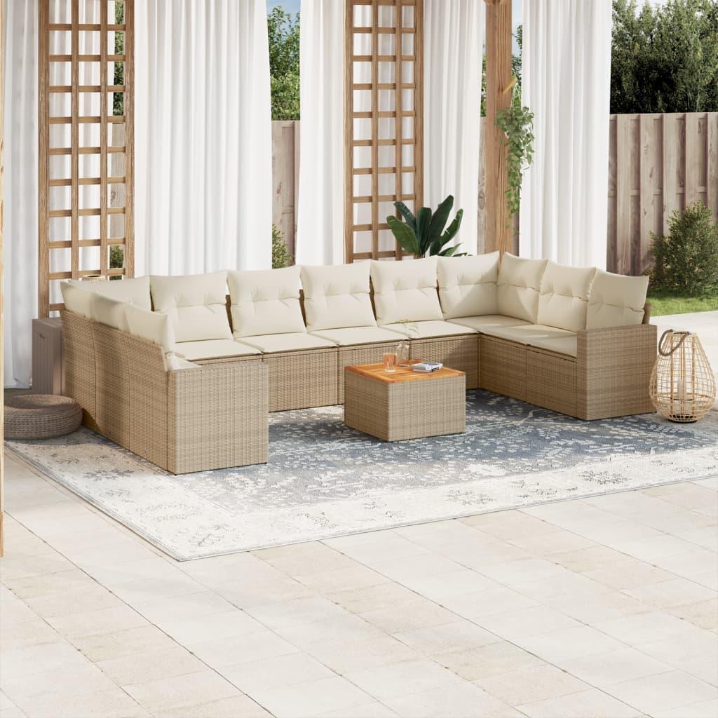 Havesofasæt i polyrattan med opbevaring, 11 dele - beige