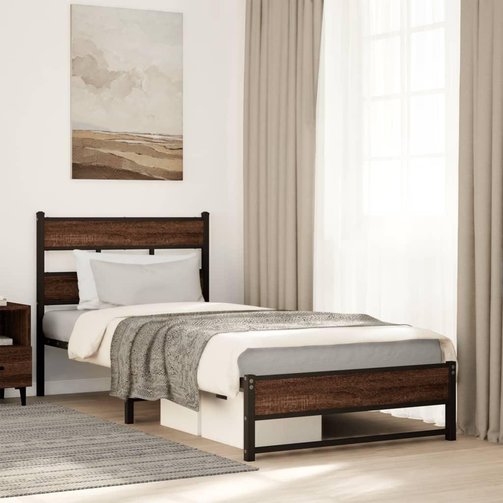 Sengeramme 100x190 Cm Uden Madras Metal Brun Egetræsfarve