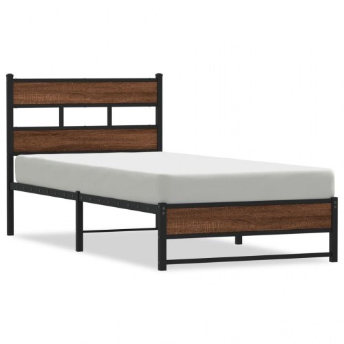 Sengeramme 107 x 203 cm i metal - brun egetræsfarve