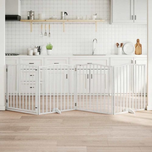 Hundelåge med dør 4 paneler 320 cm foldbar poppeltræ hvid