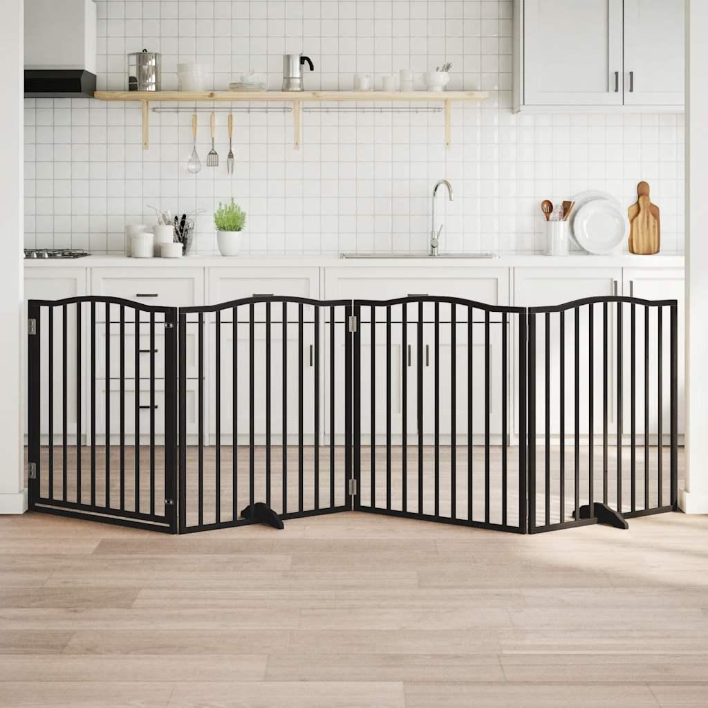 Hundelåge med dør 4 paneler 300 cm foldbar poppeltræ sort