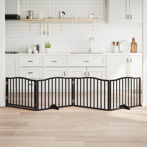 Hundegitter med dør, foldbar, 4 paneler, sort, 320 cm, poppeltræ