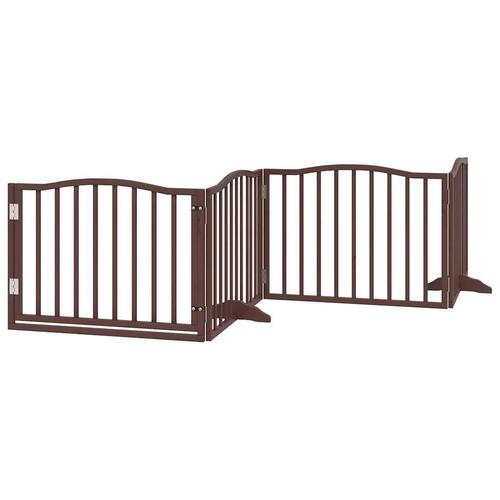 Hundelåge med dør 4 paneler 320cm foldbar poppeltræ brun egetræ