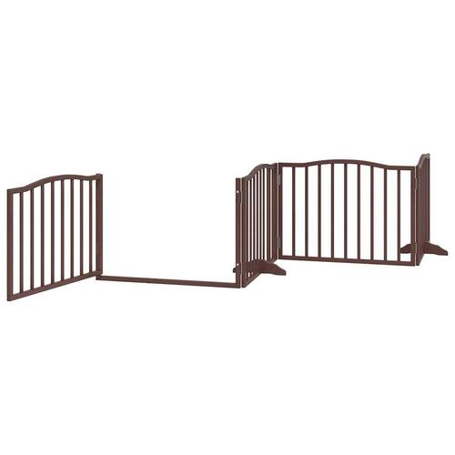 Hundelåge med dør 4 paneler 320cm foldbar poppeltræ brun egetræ