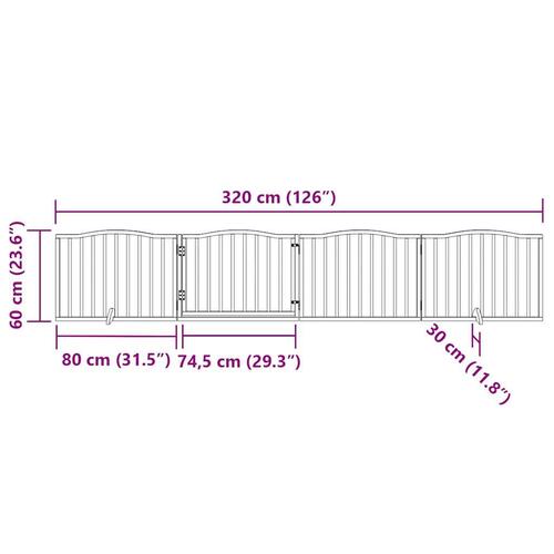 Hundelåge med dør 4 paneler 320cm foldbar poppeltræ brun egetræ