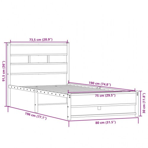 Sengeramme uden madras 75 x 190 cm i metal - sonoma-eg