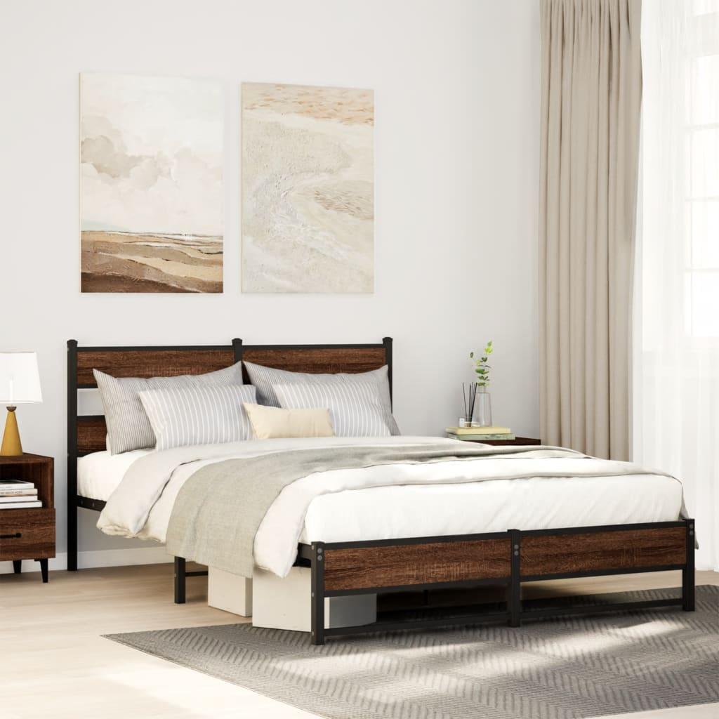 Sengeramme 140x200 cm uden madras metal brun egetræsfarve