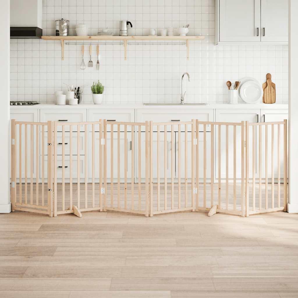 Hundegitter med dør, foldbar, 6 paneler, 300 cm massivt træ, gran