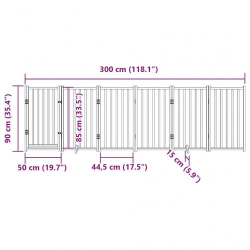 Hundegitter med dør, foldbart, 6 paneler - 300 cm