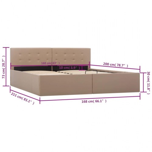 Sengeramme med hydraulisk opbevaring 160 x 200 cm - cappuccino kunstlæder