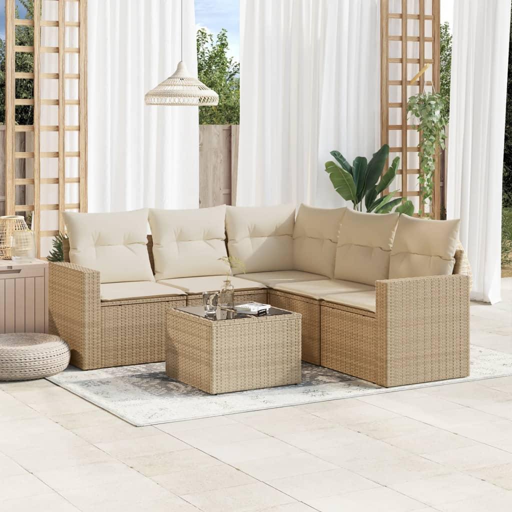 Sofasæt Til Haven 5 Dele Med Hynder Polyrattan - beige og cremefarvet / Med bord