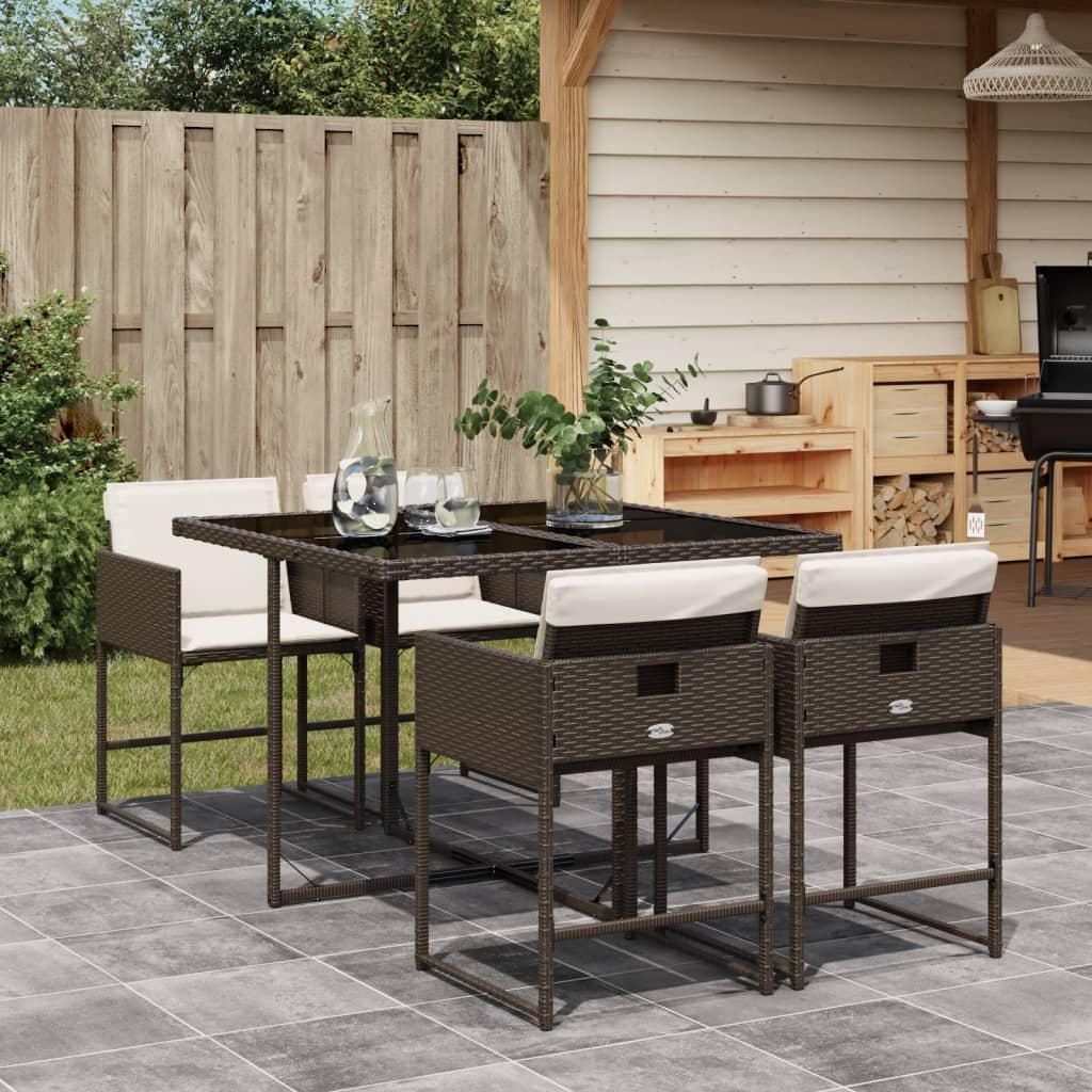 Spisebordssæt Til Haven 5 Dele Med Hynder Polyrattan Beige - 4 / Brun og cremefarvet / Glas