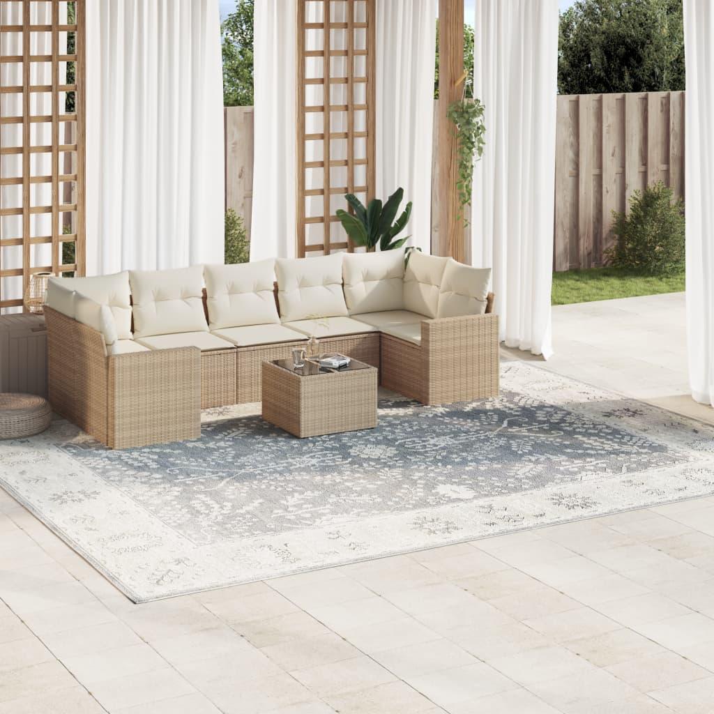 Sofasæt til haven i polyrattan - 8 dele med hynder, beige