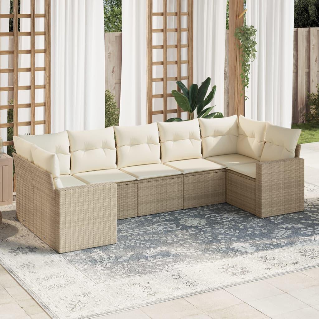 Sofasæt Til Haven 7 Dele Med Hynder Polyrattan - beige og cremefarvet