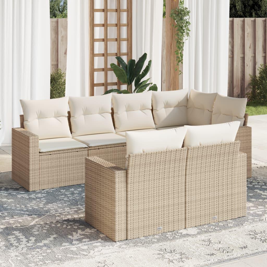 Sofasæt Til Haven 7 Dele Med Hynder Polyrattan Beige - beige og cremefarvet