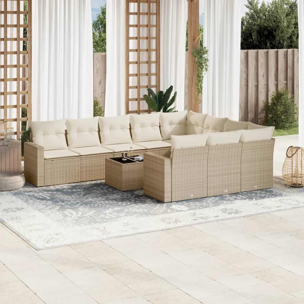 Sofasæt til haven 11 dele med hynder i polyrattan - beige