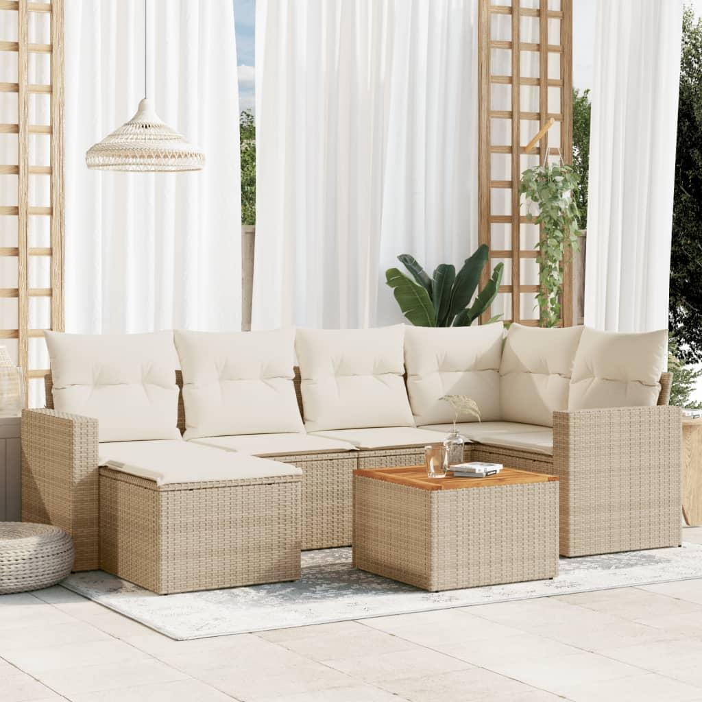 Havesofasæt 7 Dele Med Hynder Polyrattan Beige - beige og cremefarvet