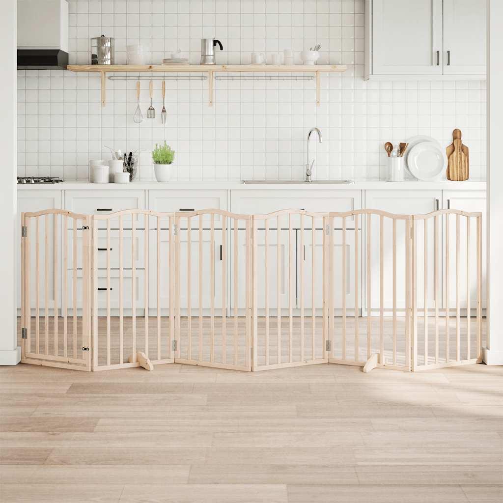 Hundegitter med dør, foldbar, 6 paneler, 300 cm poppeltræ