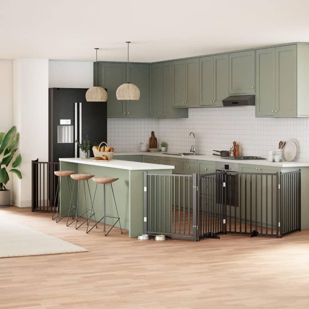 Hundelåge med dør 8 paneler 640 cm foldbar poppeltræ sort