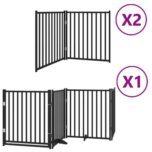 Hundelåge med dør 8 paneler 640 cm foldbar - sort