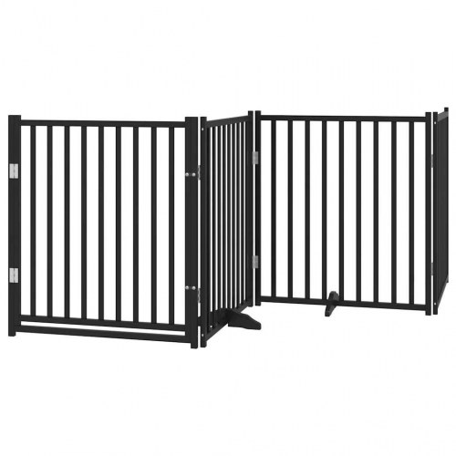 Hundelåge med dør 8 paneler 640 cm foldbar - sort