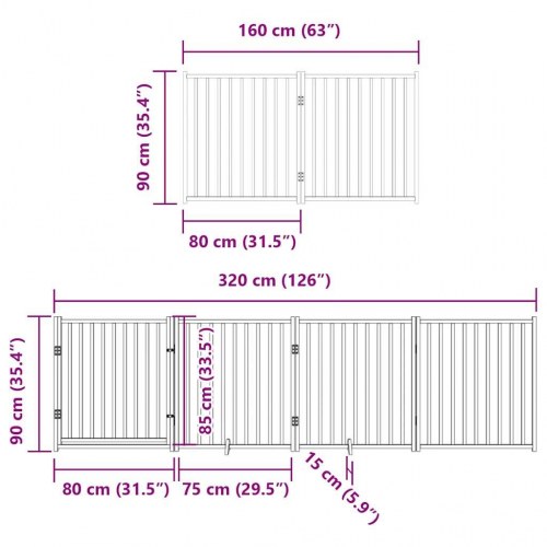 Hundelåge med dør 8 paneler 640 cm foldbar - sort