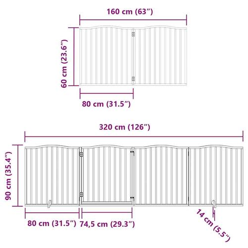 Hundelåge med dør 12 paneler 960 cm foldbar poppeltræ hvid