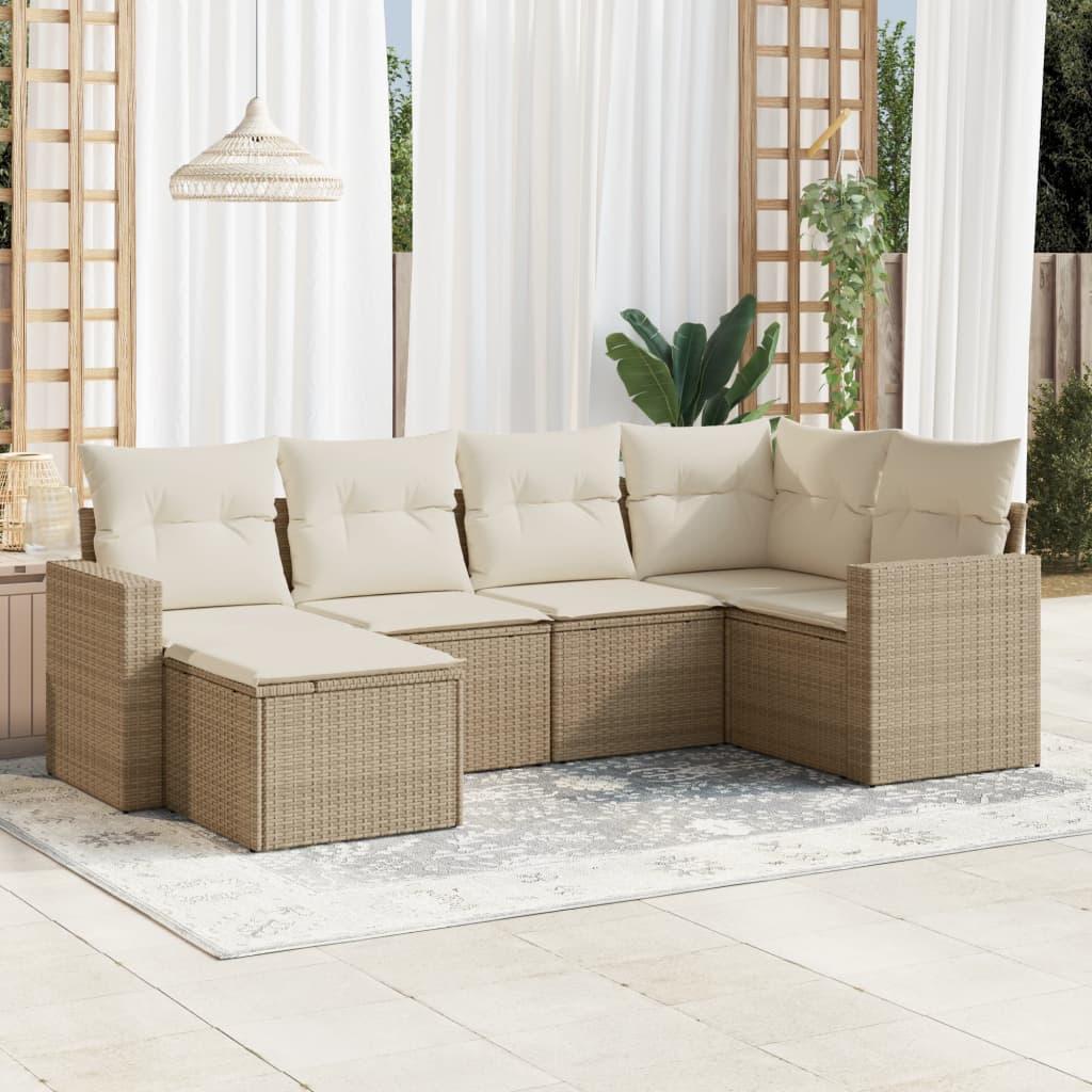 Sofasæt Til Haven 6 Dele Med Hynder Polyrattan Beige - beige og cremefarvet / Uden bord