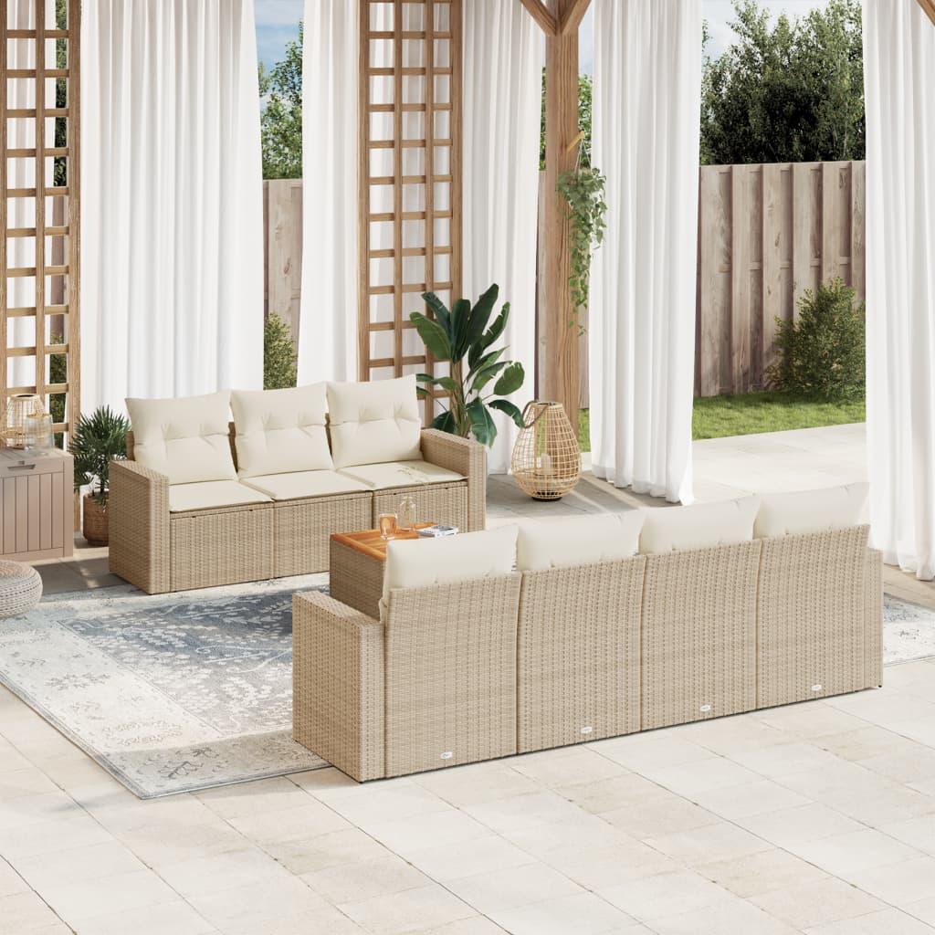 Sofasæt Til Haven 8 Dele Med Hynder Polyrattan Sort - beige og cremefarvet