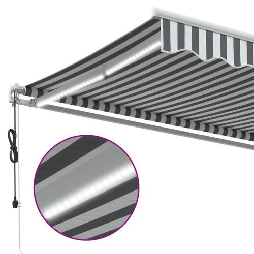Markise m. LED 600x300 cm automatisk betjening antracitgrå hvid