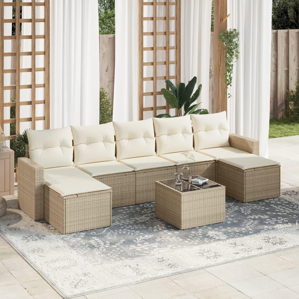 Sofasæt Til Haven 8 Dele Med Hynder Polyrattan Beige - beige og cremefarvet / Med bord