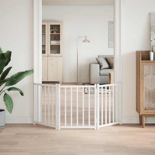 Hundelåge 3 paneler 150 cm foldbar massivt gran hvid