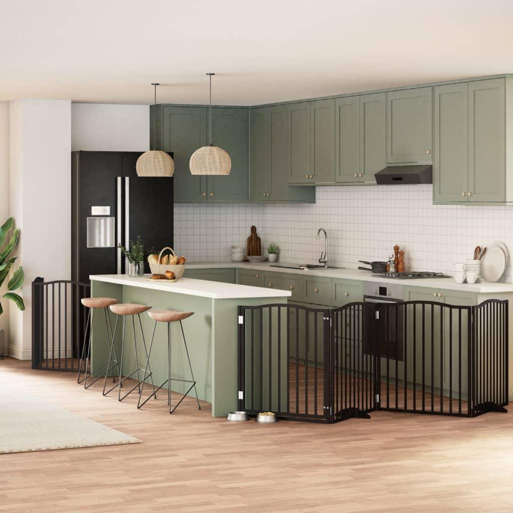 Hundelåge med dør 6 paneler 480 cm foldbar poppeltræ sort