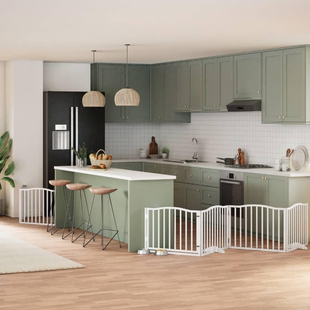 Hundelåge med dør 6 paneler 480 cm foldbar poppeltræ hvid