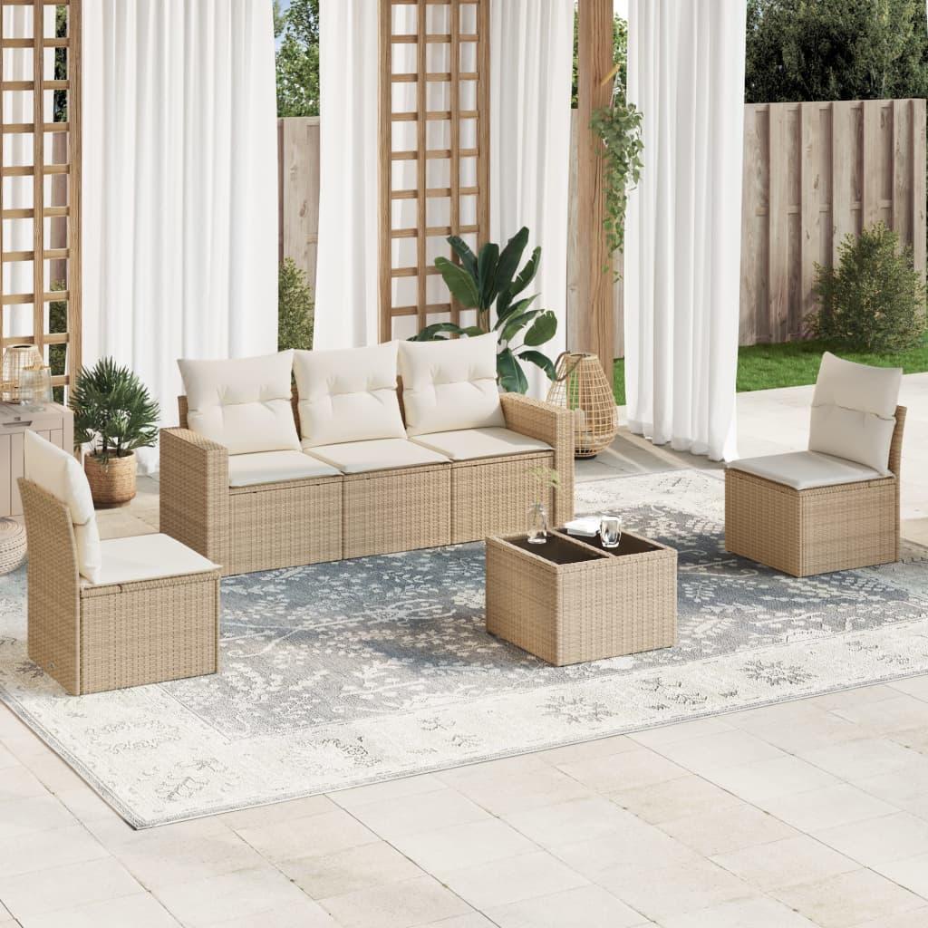 Sofasæt Til Haven 6 Dele Med Hynder Polyrattan - beige og cremefarvet / Med bord