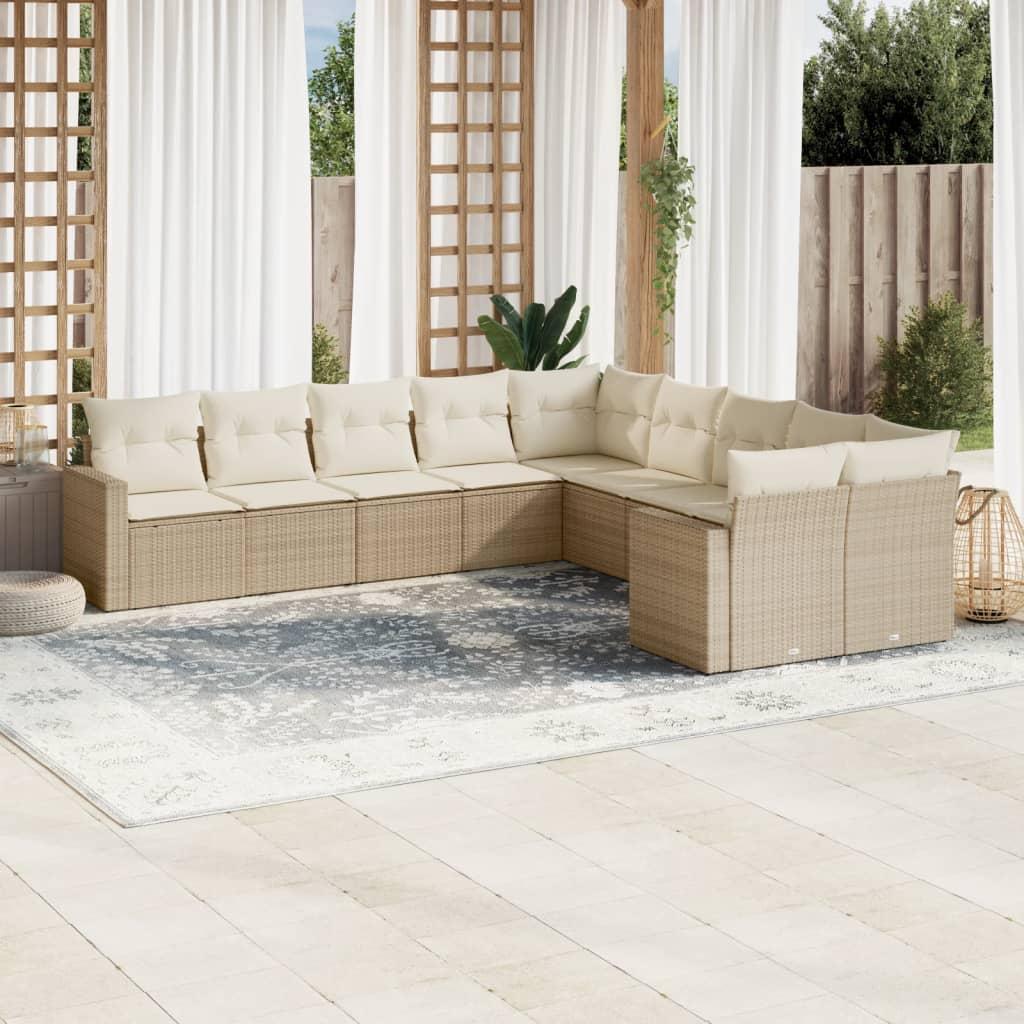 Sofasæt til haven 10 dele med hynder polyrattan beige