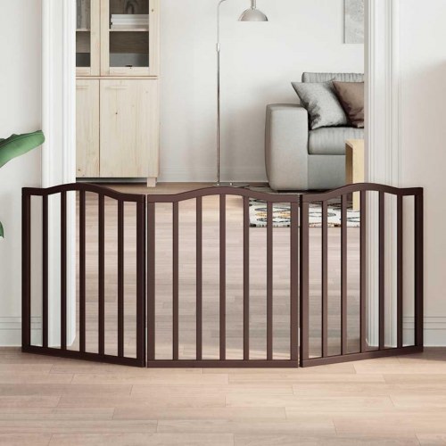 Hundelåge 3 paneler 150 cm foldbar - brun egetræ