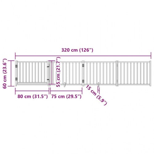 Hundelåge med dør - 4 paneler, 320 cm, foldbar i massivt gran, sort