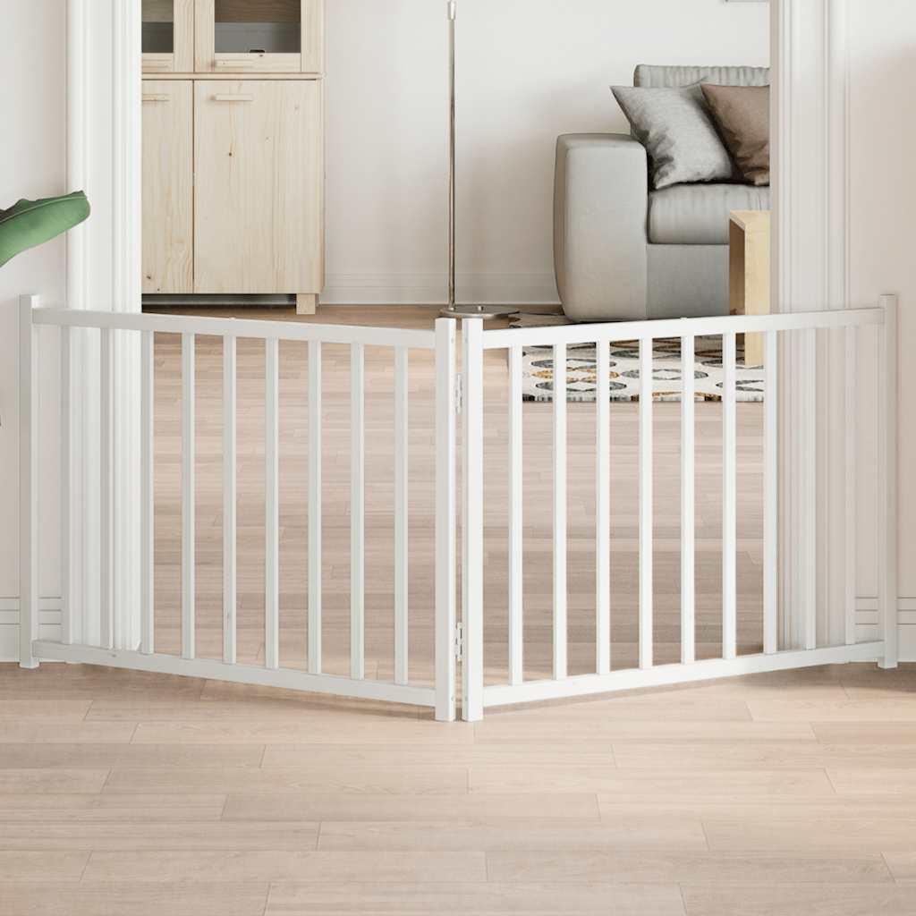 Hundelåge 2 paneler 150 cm foldbar massivt gran hvid