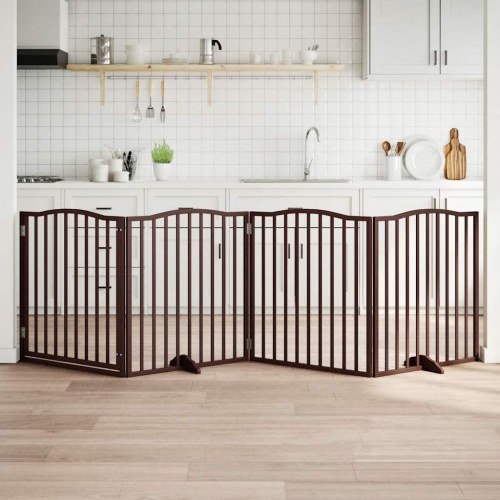 Hundelåge med dør - 4 paneler, 320 cm, foldbar poppeltræ, brun egetræ
