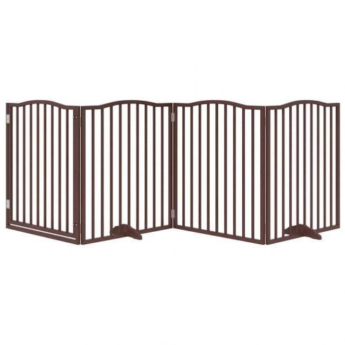 Hundelåge med dør - 4 paneler, 320 cm, foldbar poppeltræ, brun egetræ