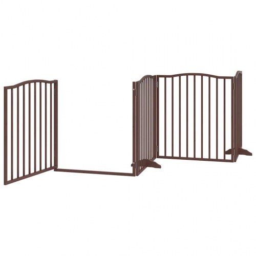 Hundelåge med dør - 4 paneler, 320 cm, foldbar poppeltræ, brun egetræ