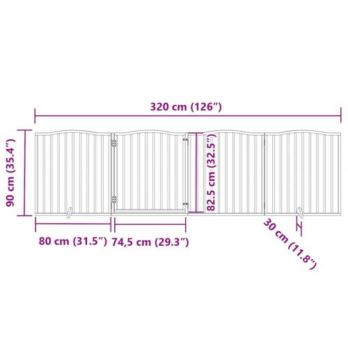 Hundelåge med dør - 4 paneler, 320 cm, foldbar poppeltræ, brun egetræ