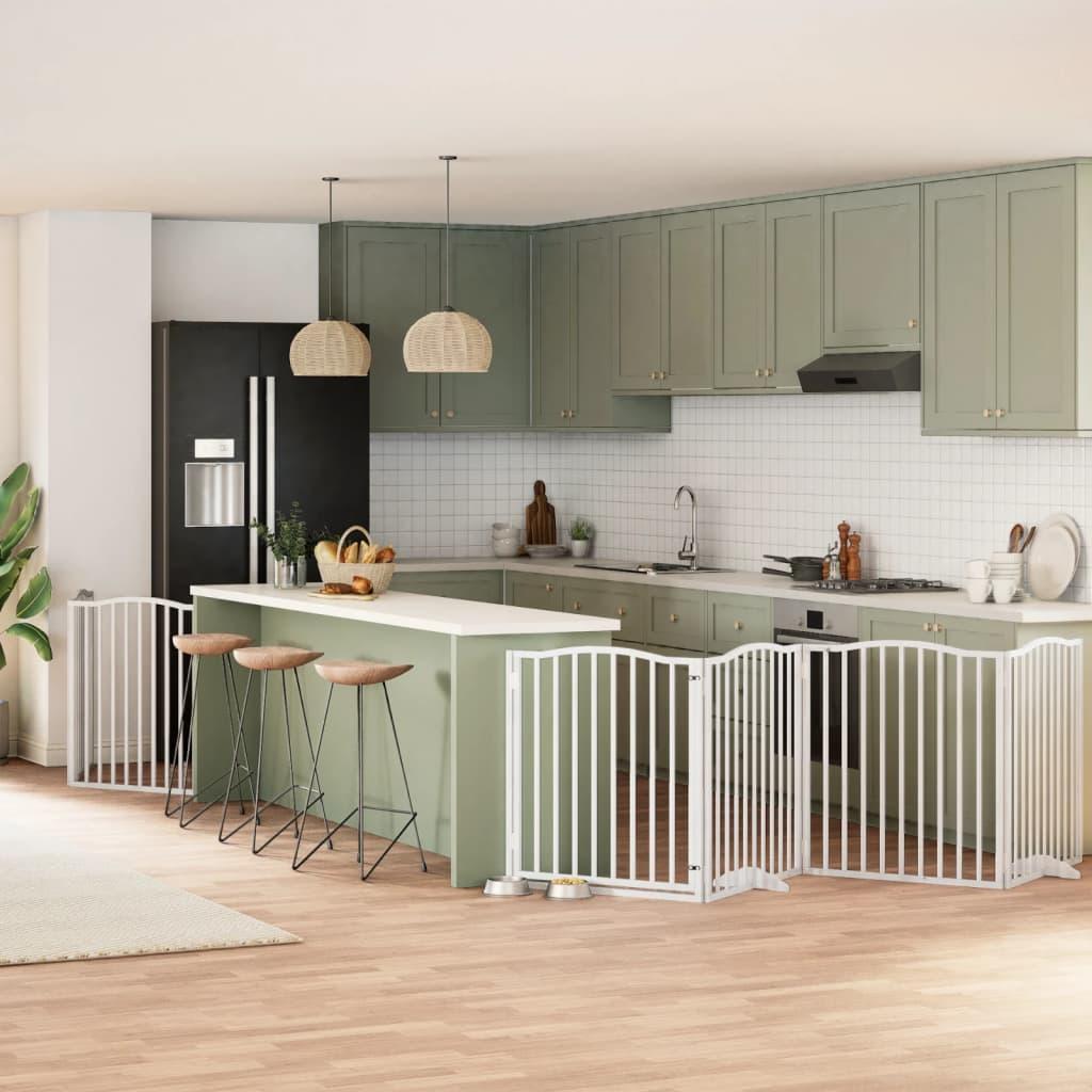 Hundelåge med dør 6 paneler 480 cm foldbar poppeltræ hvid